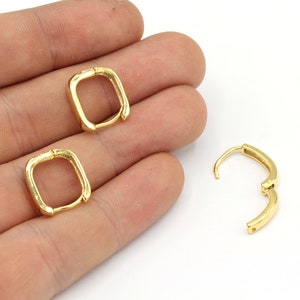 14mm 24k Shiny Gold Square Earrings, Square Hoop Earrings, Geometric Huggie Earring, Leverback Earrings, Earring Clasp, Gold Plated Findings