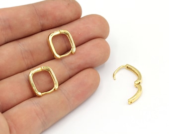 Orecchini quadrati in oro lucido 24k da 14 mm, orecchini a cerchio quadrati, orecchini geometrici Huggie, orecchini a leva, chiusura per orecchini, componenti placcati in oro