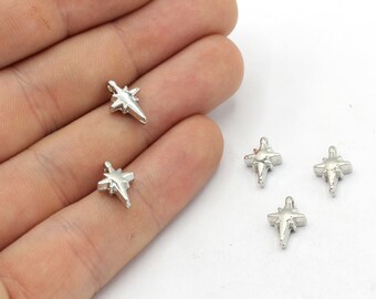 8x12mm Rhodium Plated Mini North Star Charm, Star Bracelet, Tiny Star Charm, Rhodium Star Charm, North Star Beads, Rhodium Plated Findings