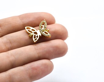 14 x 20 mm 24k glänzend Vergoldet CZ Micro Pave Schmetterling Armband Charms, Pave Schmetterling Anhänger, Armband Stecker, Vergoldetes Zubehör, 159