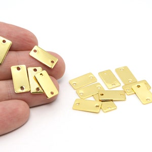 15 x 8 mm 24K glänsande guldpläterad rektangulär platta, rektangulära berlocker med 2 hål, rektangulärt hänge, rektangulärt halsband, armbandskoppling