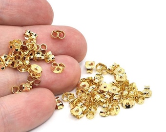 8 Pcs 24k Shiny Gold Plated Earring Backs, Earrings Stop, Earring Stoppers, Earrings Findings, Gold Plated Earring, JM064