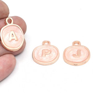 20x25mm Rose Gold Plated White Enamel A-Z Letter Charms, Alphabet Charms, DIY Letter Charms, Jewelry, Enamel Initial Charms Initial Pendants