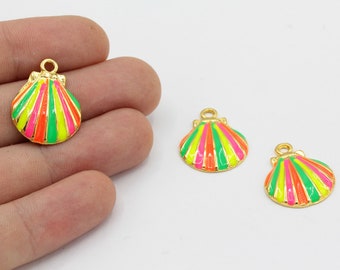 17x22mm 24k Shiny Gold Plated Colored Sea Shell Charms, Enamel Sea Shell Pendants, Hollow Charm, Gold Oyster Necklace, Gold Plated Findings