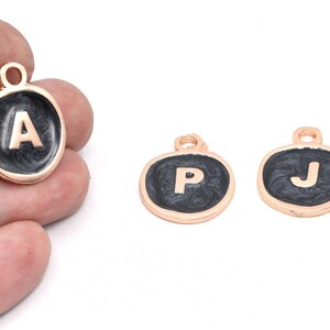 20x25mm Rose Gold Plated Black Enamel Letter Charms, Alphabet Charms, DIY Letter Charms, Jewelry, Enamel Initial Charms Initial Pendants