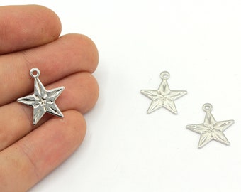 16x18mm Rhodium Plated Mini Star Charm, Rhodium Star Charm, Tiny Star Charms, Star Necklace, Celestial Pendant, Rhodium Plated Findings