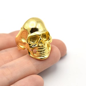 24K Shiny Gold Plated Adjustable Skull Ring, Boho Ring, Jewelry Ring, Wholesale Ring, Gold Plated Ring, Brass Ring Findings, Bohem Ring