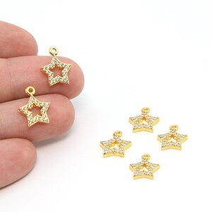 15x11mm 24K Shiny Gold Plated CZ Micro Pave Star Pendant, CZ Pave Star Charms, Cubic Zirconia Charms, Celestial Findings, Wholesale, CZ104