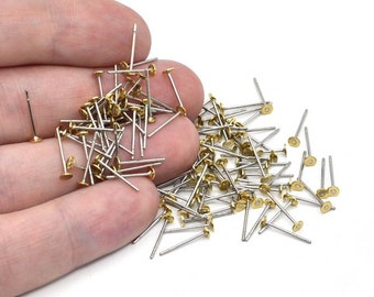 50 stuks roestvrijstalen oorknopjes van 3 mm, messing oorbelknop, oorbelbevindingen, platte knop, platte oorbelpennen, oorstiften, JM087