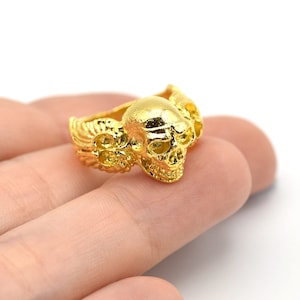 24K Shiny Gold Plated Adjustable Skull Ring, Boho Ring, Jewelry Ring, Wholesale Ring, Gold Plated Ring, Brass Ring Findings, Bohem Ring