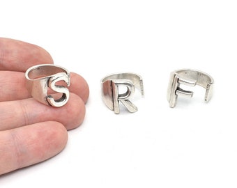 Adjustable Antique Silver Plated Lettter Ring, Adjustable Letter Ring, Antique Silver Letter Ring, Wholesale Rings, Personalized Ring