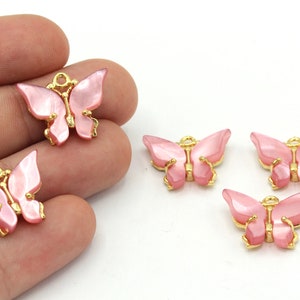 16x20mm 24k glanzende vergulde gekleurde acryl vlinder hanger, vlinder charmes, dierlijke charme, hanger voor ketting, vergulde bevindingen