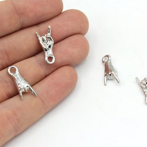 8x18mm Rhodium Plated Rock n Roll Hand Charm, Hand Bracelet, Rock on Hand Charm, Hand Charm, Hand Gesture Charm,  Rhodium Plated Findings