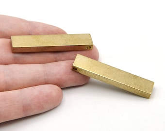 Dije de prisma rectangular de latón crudo de 51 x 10 mm, dijes rectangulares, colgante con marco de latón, collar rectangular, accesorios de latón, venta al por mayor, RB528