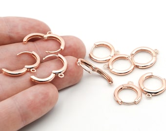 Pendientes redondos de 15 mm chapados en oro rosa, pendientes con cierre de palanca, ganchos para pendientes, pendientes de aro, cierres de oro rosa, EAG009