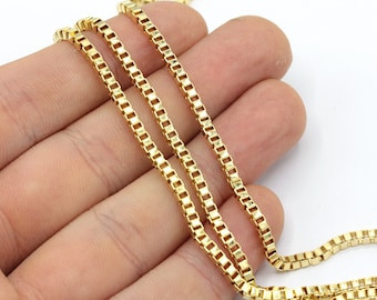 1.6x2.3mm 24k Shiny Gold Plated Tiny Box Chain, Box Link Chain, Gold Box Chain, Soldered Chain, Bulk Lot Chain, Gold Plated Chain