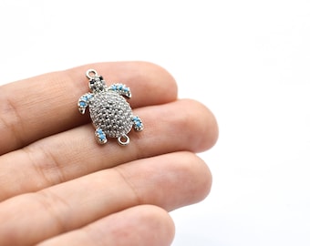 13 x 20 mm Rhodium Plated CZ Micro Pave Turtle Charms, CZ Pave Turtle Charms, CZ Pave Turtle Charms, Cubic Zirconia Schildpad Charms CZ007