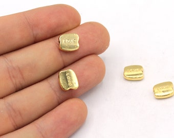 8x9mm 24k Shiny Gold Plated Love Word Beads, Geometric Beads, Gold Tiny Beads, Gold Beads, Gold Spacer Beads, Gold Plated Findings