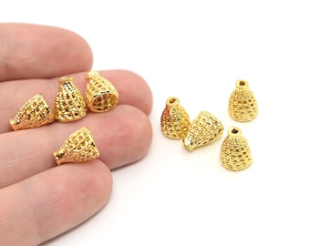 11 x 9 mm 24k glänzend vergoldete Kegelkappen, Quaste Kegelkappe, vergoldete Kegelperlen, vergoldetes Zubehör, Großhandelslieferant, JM057