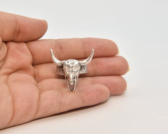 Antique Silver Plated Adjustable Bull Head Ring, Brass Ring, Jewelry Ring, Wholesale Ring, Boho Ring, Bull Ring, Antique Silver Rings