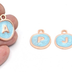 20x25mm Rose Gold Plated Turquoise Enamel Letter Charms, Alphabet Charms, DIY Letter Charms, Jewelry, Enamel Initial Charms Initial Pendants