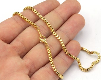 Tiny Necklace Chain, 16”- 17”- 18”- 20”- 22”- 24”- 25”, 24k Shiny Gold Plated Chain, Gold Box Chains, Dainty Necklace Chain, Soldered Chains