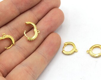Cierres para pendientes de oro brillante de 24 k de 12 mm con aro, cierre con micropavé de circonitas cúbicas, cierre redondo, ganchos circulares para las orejas, accesorios chapados en oro.