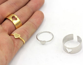 24k Shiny Gold Plated Heart Couple Rings, Gold Lover Rings, Gold Tiny Rings, Matching Lover Rings, Gold Ring Set, Gold Couples Ring