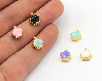 8x10mm 24k Shiny Gold Plated Enamel Mini Sea Shell Charm, Sea Shell Bracelet, Tiny Sea Shell Charm, Gold Seashell Charm, Gold Findings