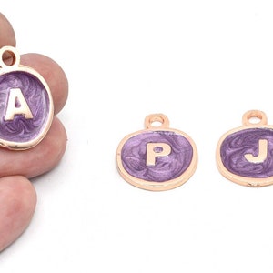 20x25mm Rose Gold Plated Lilac Enamel Letter Charms, Alphabet Charms, DIY Letter Charms, Jewelry, Enamel Initial Charms Initial Pendants
