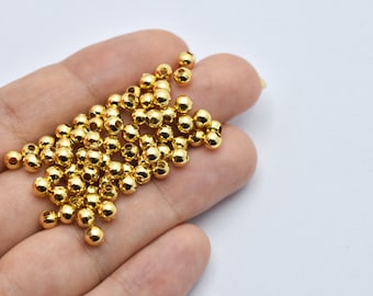 4mm 24K Shiny Gold Beads. Gold Spacer Beads, Gold Spacer Balls, Gold Plated Findings, Bracelet Connectors, Wholesale Jewelry Supplier GLD343