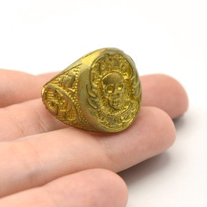 Raw Brass Adjustable Domed Skull Ring, Boho Ring, Jewelry Ring, Wholesale Ring, Brass Ring Findings, Bohem Ring, AR201