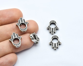 13x16mm Antique Silver Hamsa Pendant, Fatima Hand Charms, Hamsa Necklace, Bracelet Connector, Antique Hamsa Charms, Silver Findings, AS073