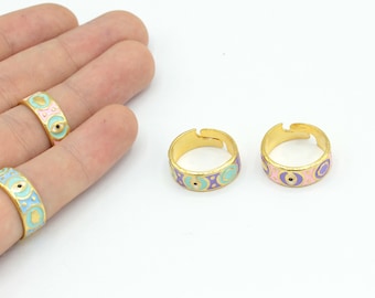 Anelli Hamsa regolabili placcati in oro lucido 24k da 16-17 mm, anelli Hamsa smaltati, anelli anti-malocchio in oro, anelli portafortuna in oro, anelli smaltati, anelli alla moda