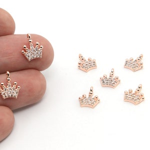 10x12mm Rose Gold Plated Micro Pave Crown Charm, CZ Rose Gold Plated Crown Pendant, Pave Crown Necklace, Cubic Zirconia Charm,CZ123