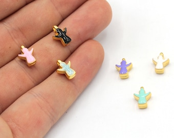 Ciondolo a forma di angelo in smalto placcato oro lucido 24k da 8 x 10 mm, braccialetto con angelo, piccolo ciondolo a forma di angelo, ciondolo a forma di angelo in oro, portafortuna, componenti in oro