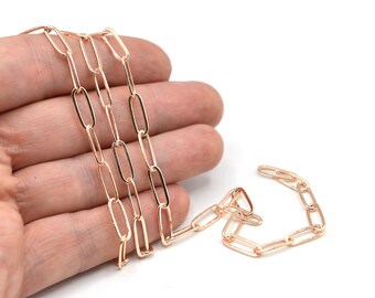 4x13mm Rose Gold Plated Paperclip Link Chain, Paperclip Necklace, Cable Chain, Soldered Chain, Oval Link Chain, Tiny Chain, Rose Gold Chain