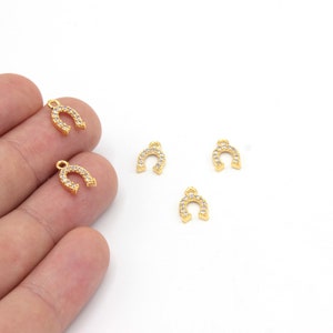 7x11mm 24k Shiny Gold Plated CZ Micro Pave Horseshoe Charms, Horseshoe Pendant, Lucky Charms, Mini Horseshoe Pendant, Gold Plated Findings