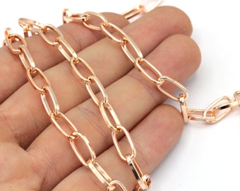 6x12mm Rose Gold Plated Oval Link Chain Necklace, Rose Gold Oval Paperclip Chain, Oval Chain, Rose Gold Oval Link Chain, Rose Gold Chain