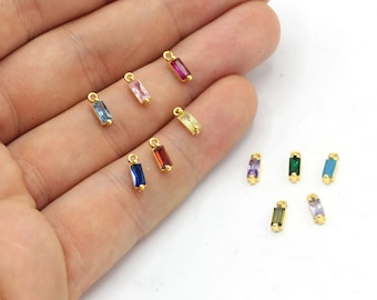 3x9mm 24k Shiny Gold Plated Birthstone Charm, Birthstone Bracelet Charm, Pave Mini Birthstone, Baguette Birthstone, Gold Plated Findings