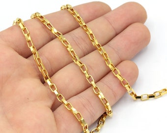3x4.5mm 24k Shiny Gold Plated Tiny Box Chain, Box Link Chain, Gold Box Chain, Soldered Chain,  Link Chain, Bulk Lot Chain, Gold Plated Chain