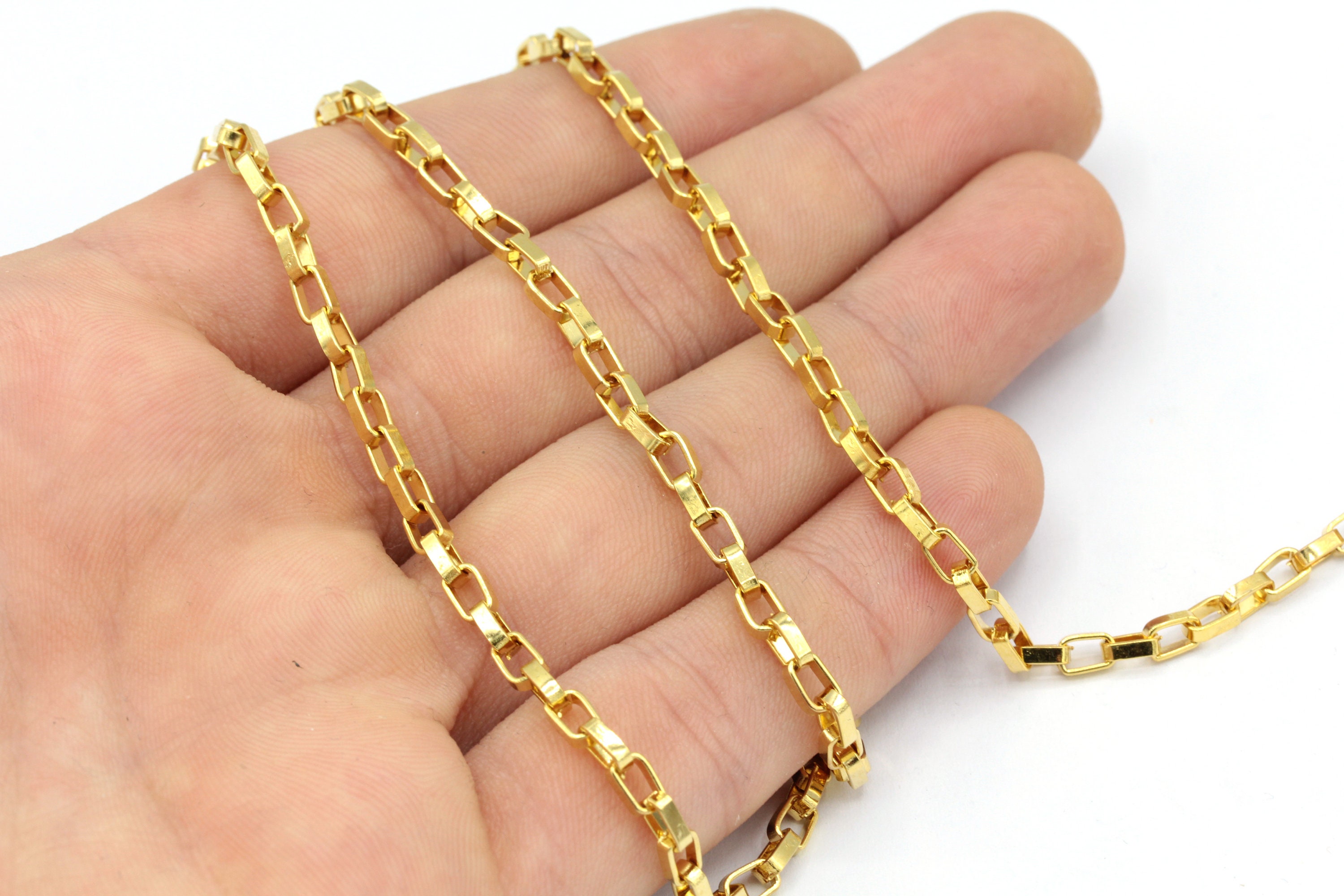 Mini Box Chain 3x4.5mm 24k Shiny Gold Plated Tiny Box Chain, Box Link Chain, Gold Box ...