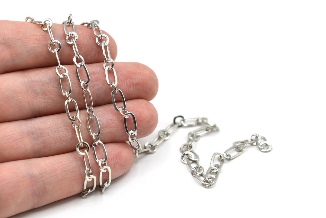 5x9mm Rhodium Plated Round Link Cable Chain, Cable Chain, Chunky Chain ...