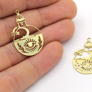 19x30mm Raw Brass Magic Charm, Moon Charm, Space Charm, Eye Charm, Witch Charm, Celestial Charm, Tiny Charm, Earring Charms, Brass Findings