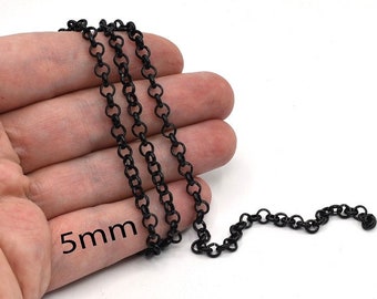 5mm Black Plated Rolo Chains, Soldered Chains, Black Chains, Dainty Chain, Rolo Chains, Black Plated Findings, Wholesale Chain