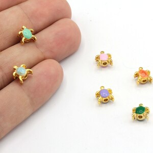 7x8mm 24k Shiny Gold Plated Enamel Turtle Bracelet Charm, Gold Turtle Beads, Tortoise Beads, Gold Beads, Gold Spacer Beads, Mini Turtle Bead