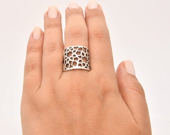 Verzilverde verstelbare blanco ring met geometrisch patroon, messing ring, groothandelring, verzilverde ring, messing ringbevindingen, ARS 135