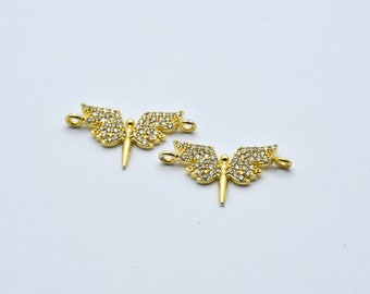 14 x 26 mm Vergoldete CZ Micro Pave Schmetterling Charm, Zirkonia Schmetterling Perlen, Armband Stecker Messing Zubehör, Armband Stecker