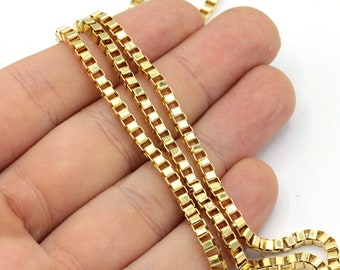 2x2.8mm 24k Shiny Gold Plated Tiny Box Chain, Box Link Chain, Gold Box Chain, Soldered Chain, Link Chain, Bulk Lot Chain, Gold Plated Chain