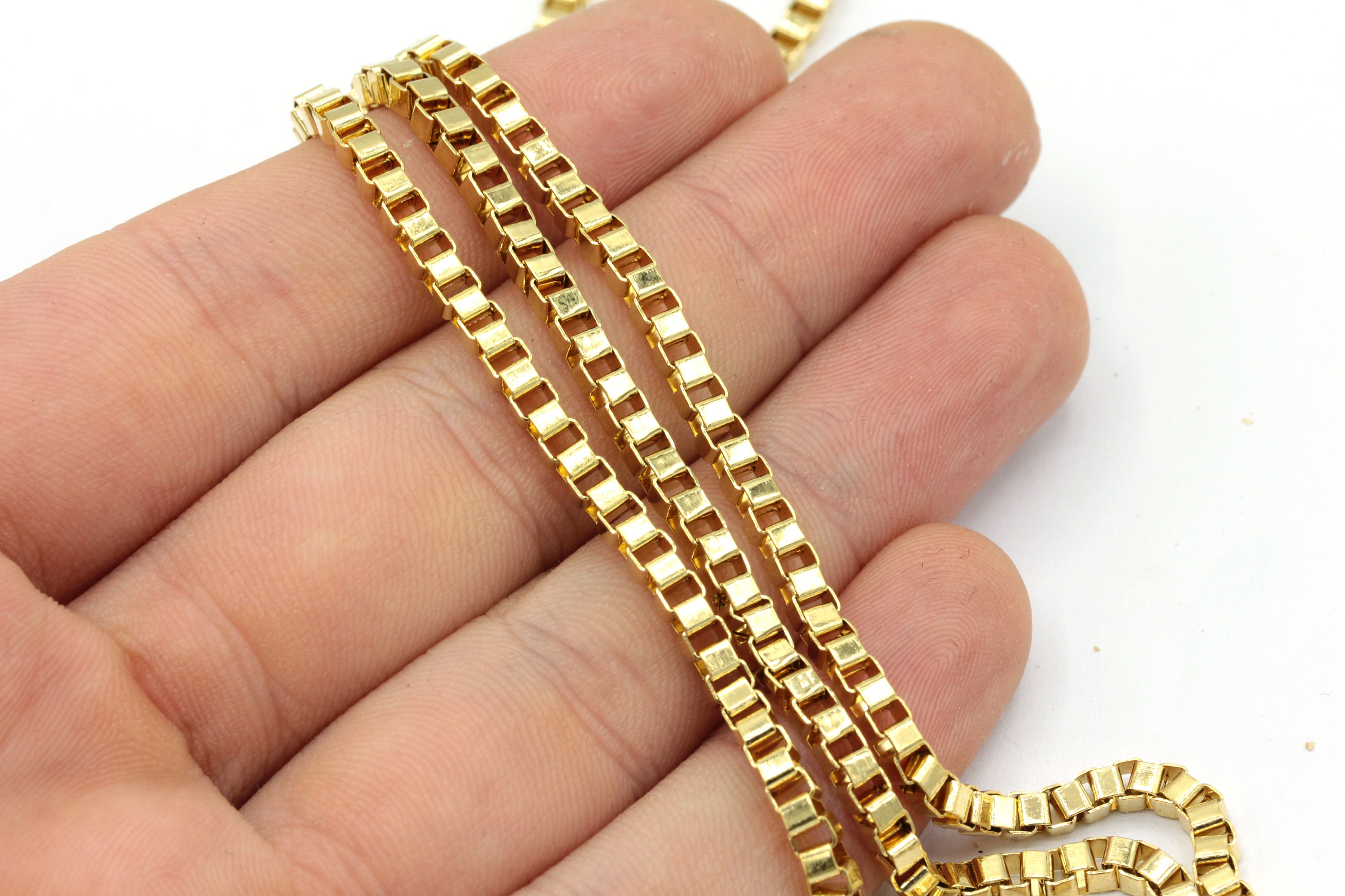 Mini Box Chain 2x2.8mm 24k Shiny Gold Plated Tiny Box Chain, Box Link Chain, Gold Box ...
